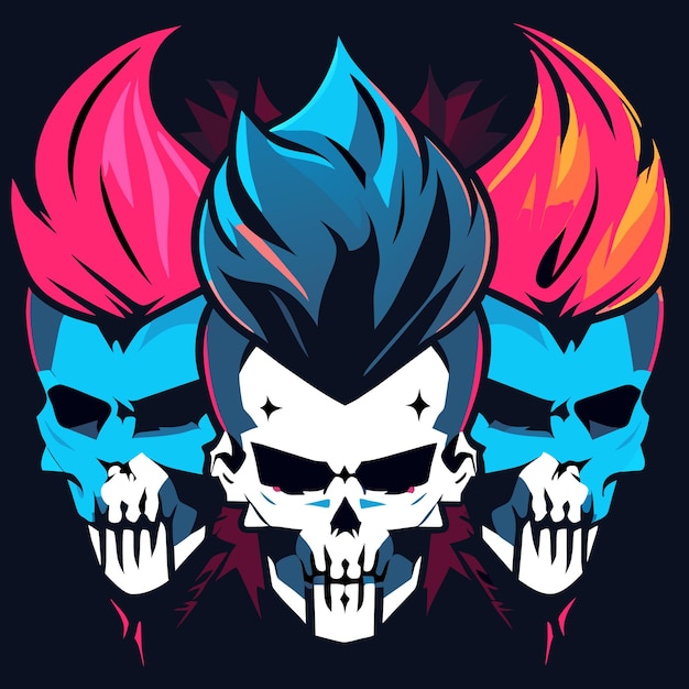 Isolated Punky Skull Graphics Artistic Bundle