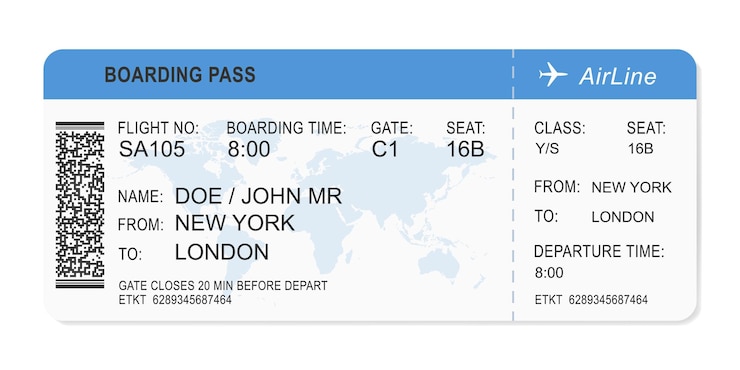 Vector isolated realistic airline boarding pass ticket