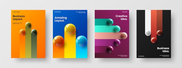 Isolated realistic spheres magazine cover illustration set