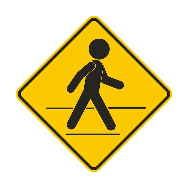 Isolated rectangle yellow black sign of pictogram man walking on walk lane for cross walk