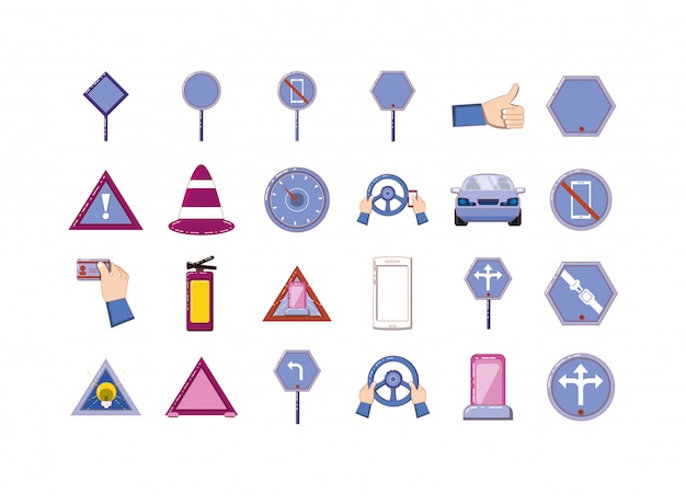 Vector isolated road sign icon set