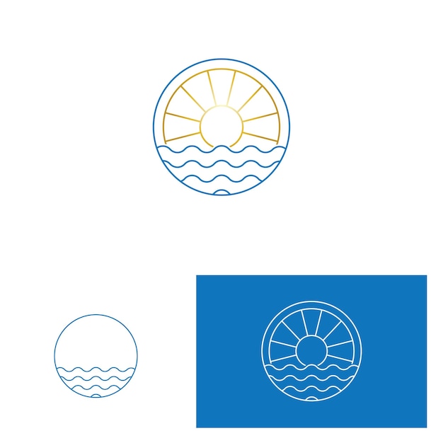 Изолированный логотип круглой формы Логотип синего цвета Проточная вода изображение Море океан поверхность реки
