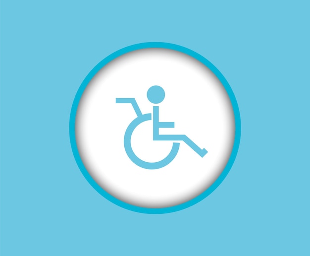파란색에서 격리 된 둥근 모양의 휠체어 아이콘