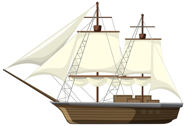 Vettore illustrazione di una nave a vela isolata in stile cartone animato vettoriale