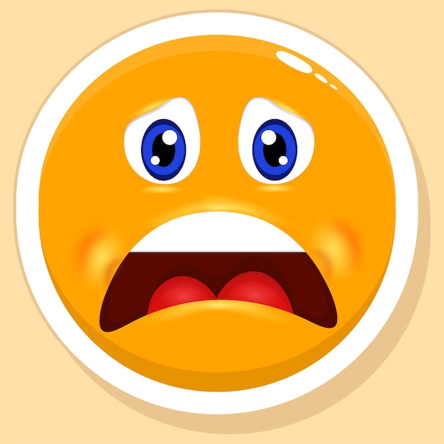 Isolated Scared Face Cartoon Emoji Sticker Over Yellow Background