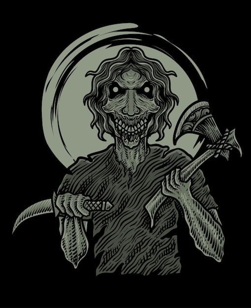 Vector isolated scary zombie on black background