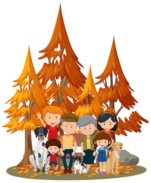 Vector isolated scene with happy family at the park