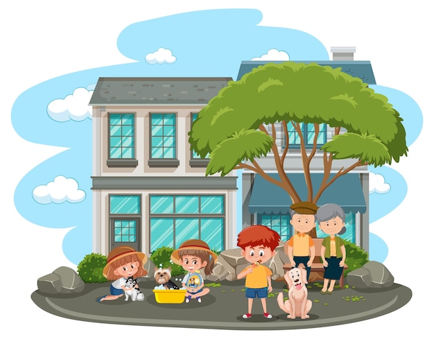 Vector isolated scene with people cartoon character