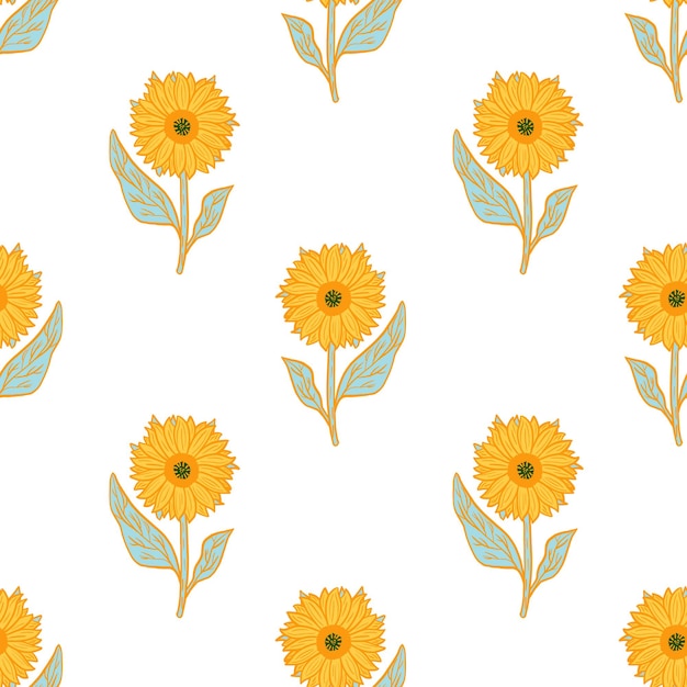 Isolated seamless pattern with bright yellow sunflowers ornament.