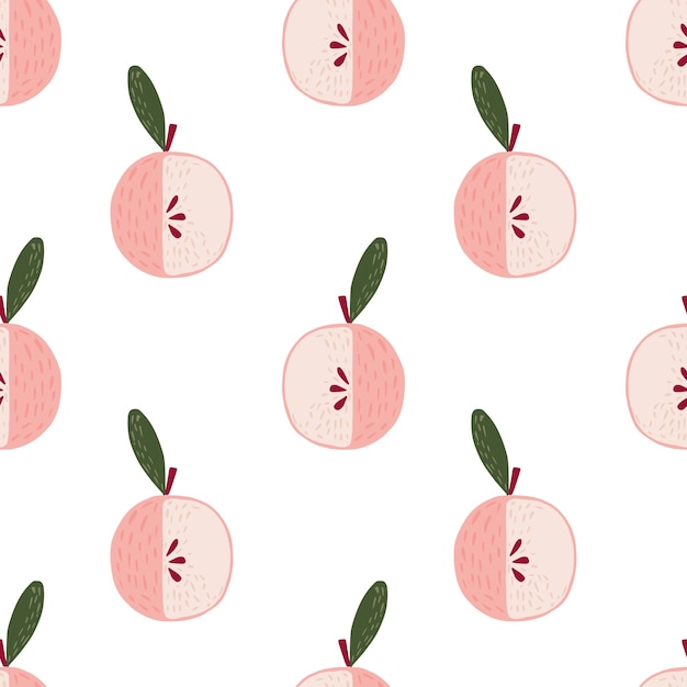 Isolated seamless pattern with light pink apple cartoon ornament. white background. stock illustration. vector design for textile, fabric, giftwrap, wallpapers.