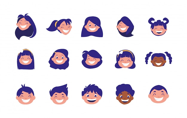 Isolated set of boys and girls avatars vector design