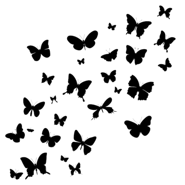 Isolated set butterfly silhouette fly background