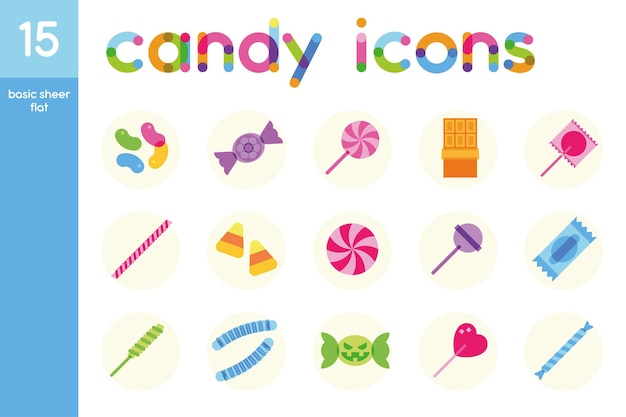 Isolated set of colored candies sheer flat icons Vector