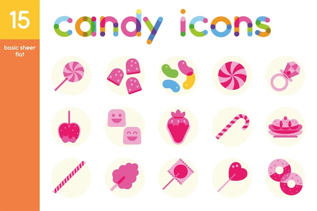 Isolated set of colored candies sheer flat icons Vector