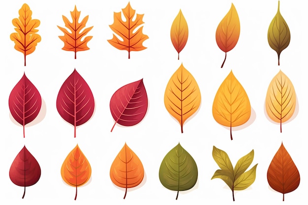 Isolated Set of Colorful Autumn Leaves on White