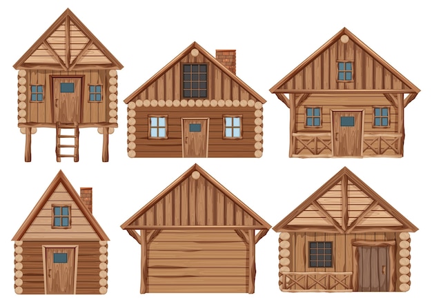 Vector isolated set of wooden cabin logs