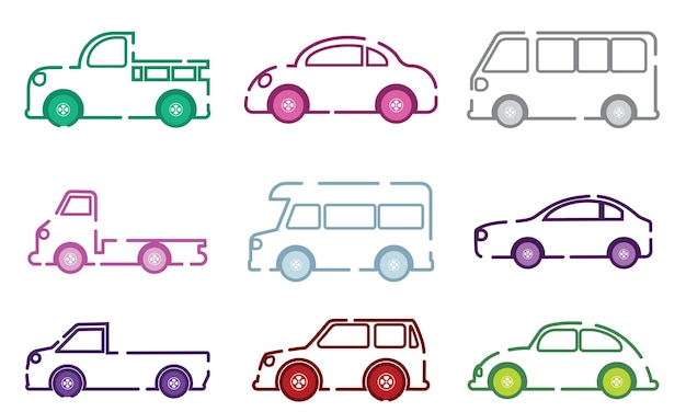 Isolated seto of colored cars icons Vector