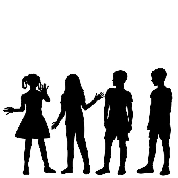 Isolated silhouette boys stand children