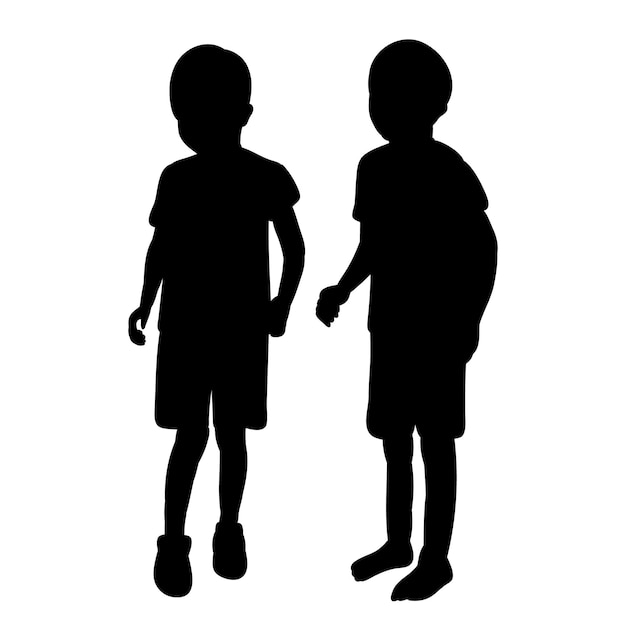 Isolated, silhouette of a child on a white background, a boy is standing