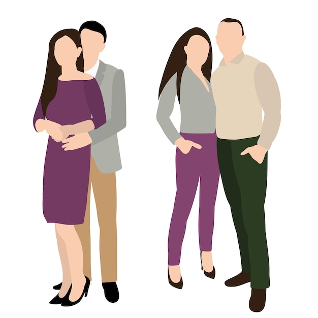 Vector isolated silhouette in a flat style guy and girl