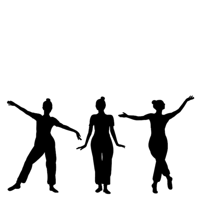 Isolated silhouette of a girl dancing a dance on a white background