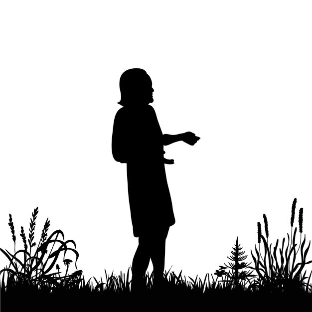 Isolated silhouette of girl dancing on nature