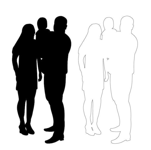Vector isolated silhouette of parents and child