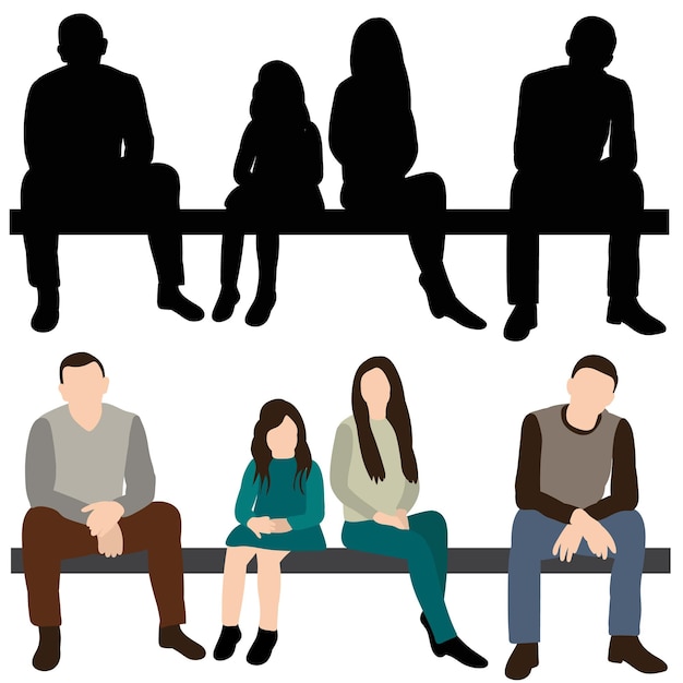 Vector isolated silhouette people and children are sitting