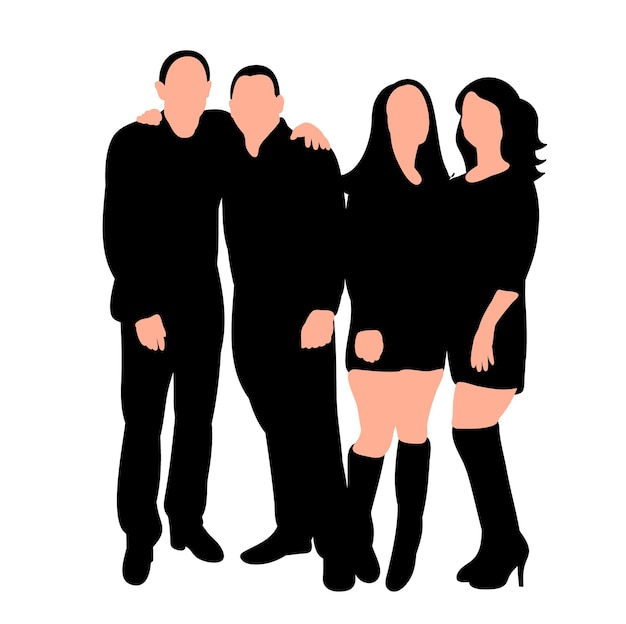 Vector isolated silhouette people friendship