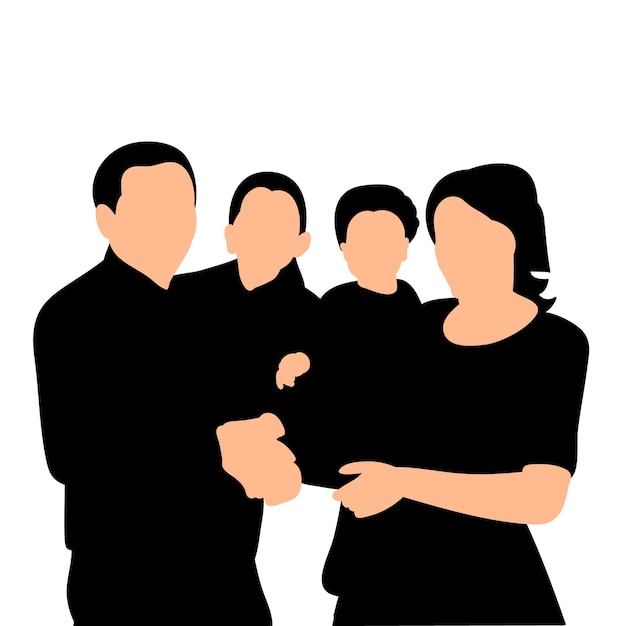 Isolated silhouette portrait of family with children on white background