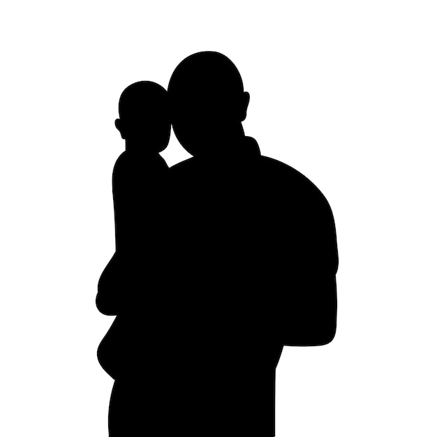 Isolated silhouette portrait father and child