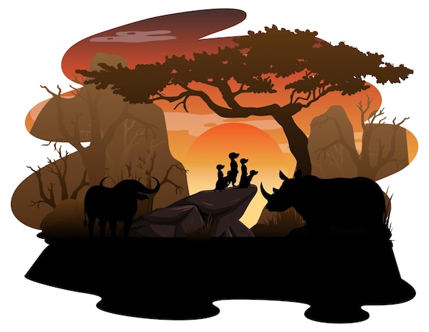 Isolated silhouette savanna forest