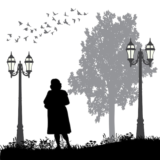 Isolated silhouette woman walking