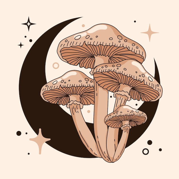 Isolated sketch of magic mushrooms Tarot style Vector illustration