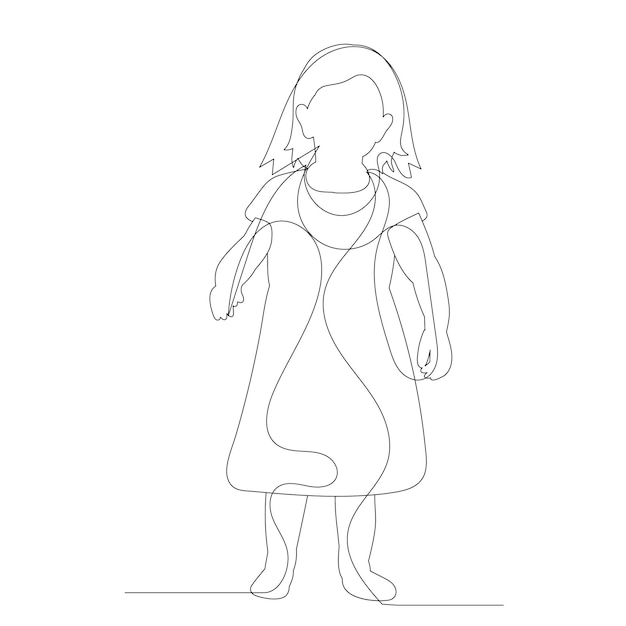 Isolated sketch one line drawing child girl