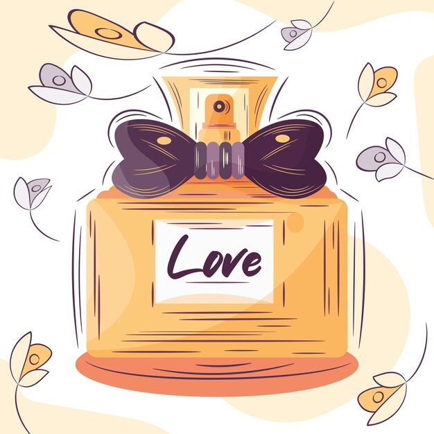 Isolated sketch of a perfume bottle with flowers Vector