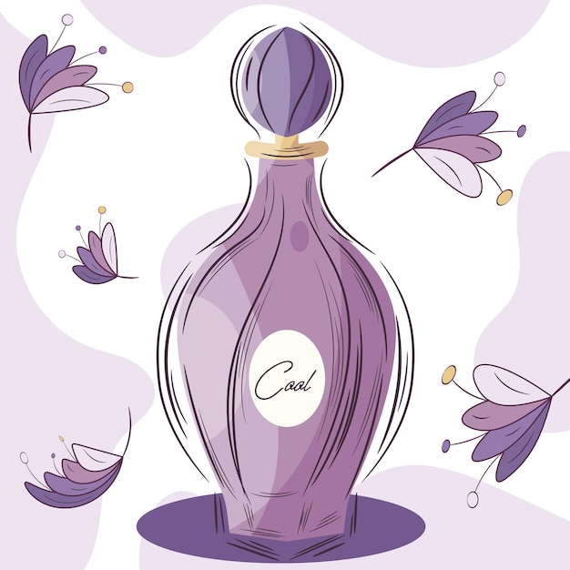 Vector isolated sketch of a perfume bottle with flowers vector