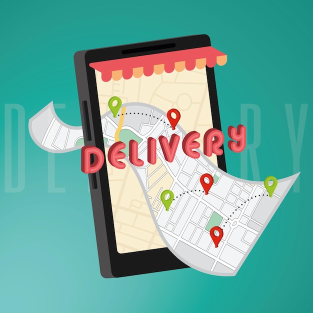 Isolated smartphone with a 3d map application delivery concept art vector illustration