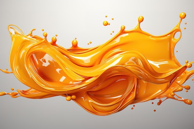 Spruzzata isolata di succo d'arancia illustrazione 3d rendering 3d
