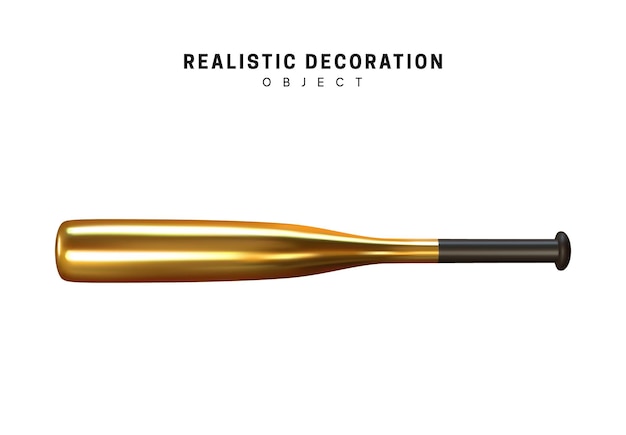 Isolated sports baseball metal bat. Realistic 3d objects. Element Gold metal color. Vector illustration