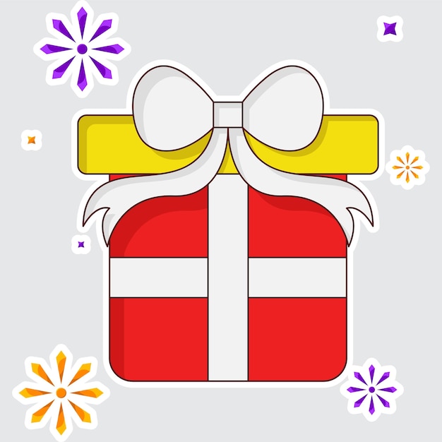 Vector isolated sticker of gift box with stars grey background