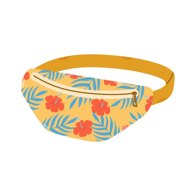 Isolated summer waist bag with floral pattern in flat hand drawn vector style on white background