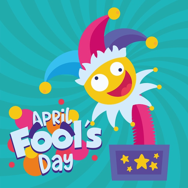 Vector isolated surprise box toy with a jester hat april fools day template vector illustration