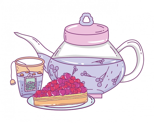 Isolated tea pot and cake