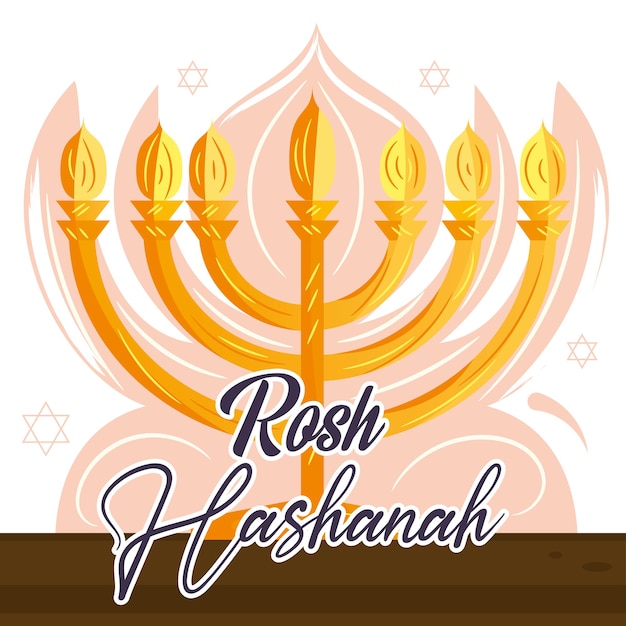 Изолированный традиционный еврейский подсвечник плакат Рош ха-Шана Векторная иллюстрация