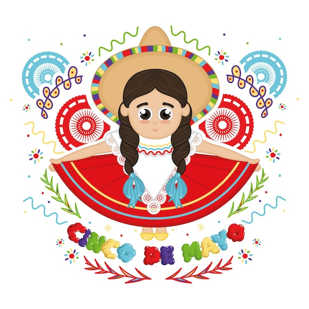 Vettore isolato tradizionale donna messicana cartone animato cinco de mayo vector