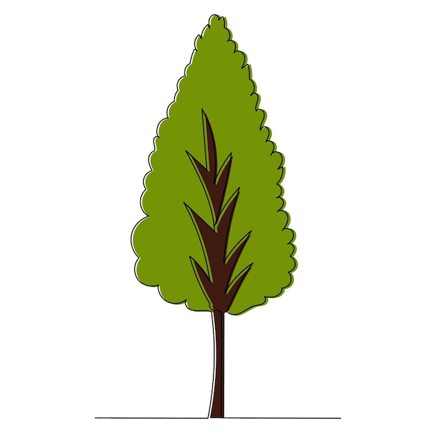 isolated tree color sketch in one continuous line sketch