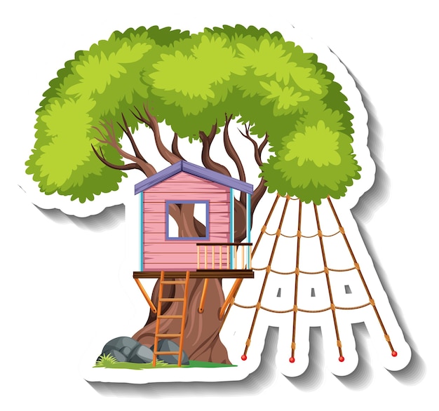 Vector isolated tree house with climbing nets