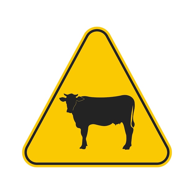 Vector isolated triangle yellow sign of animal crossing road safety alert cow farming zore