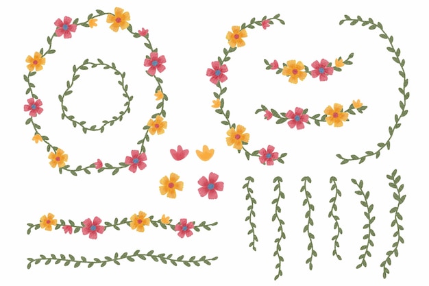 isolated vector floral wreath frame of flower and leaf